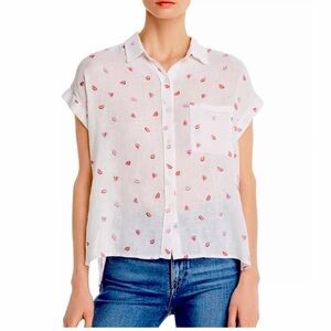 Rails Whitney watermelon print top white short sleeve linen rayon blouse